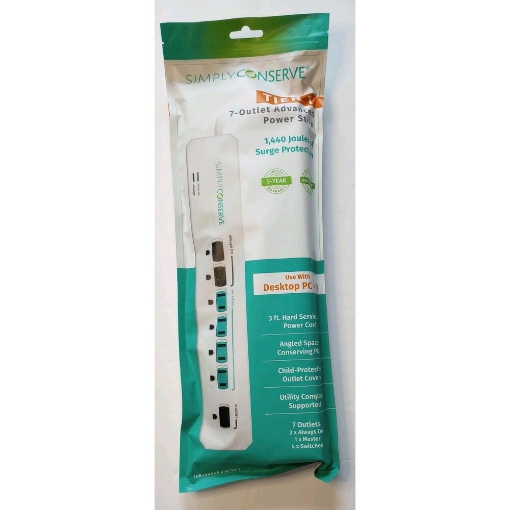 Simply Conserve 7 Outlet Smart Advanced Power Strip w/ Surge Protection NEW